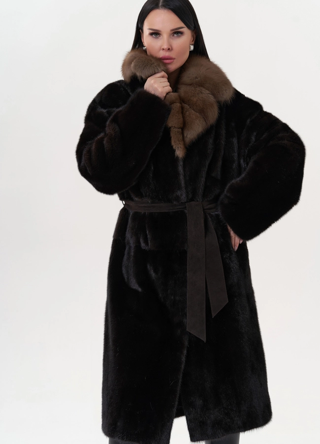 Шуба из норки с воротником из куницы модель № 26263 универмаг малина