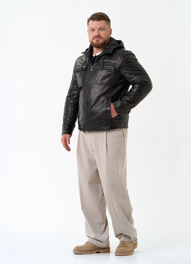 Мужская утепленная куртка из натуральной кожи модель № 24373 в рассрочку