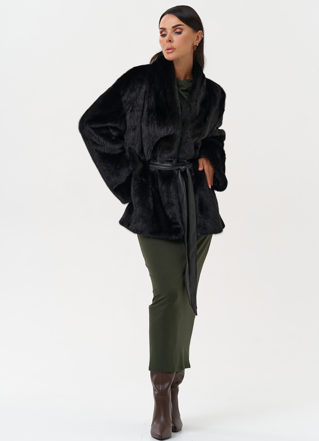 фото Норковый жакет черного цвета модель № 31179