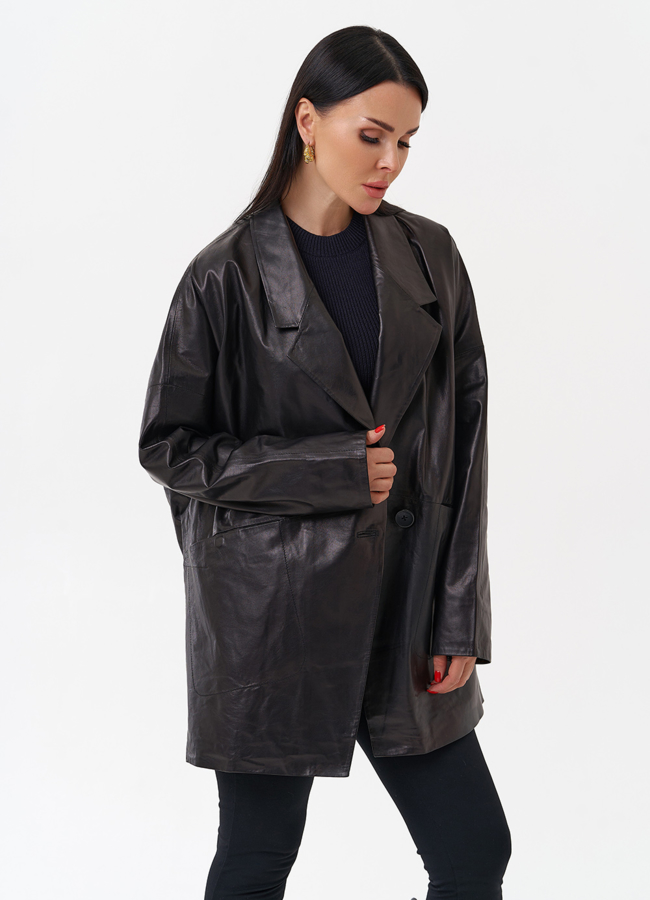 Жакет удлиненный из натуральной кожи модель № 29908 универмаг малина