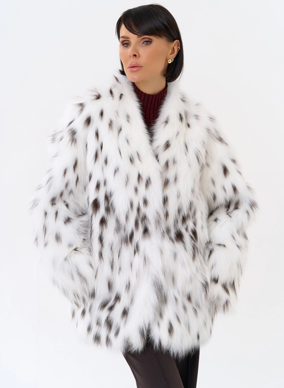 Шуба из лисы с инкрустацией под рысь