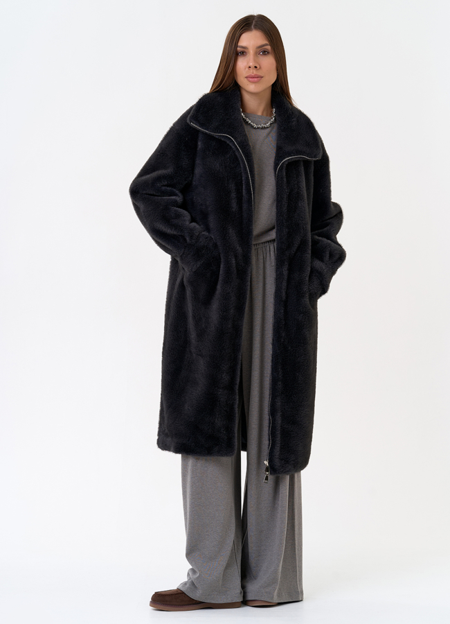 Женская шуба из эко меха с воротником стойкой модель № 31272 меха малина