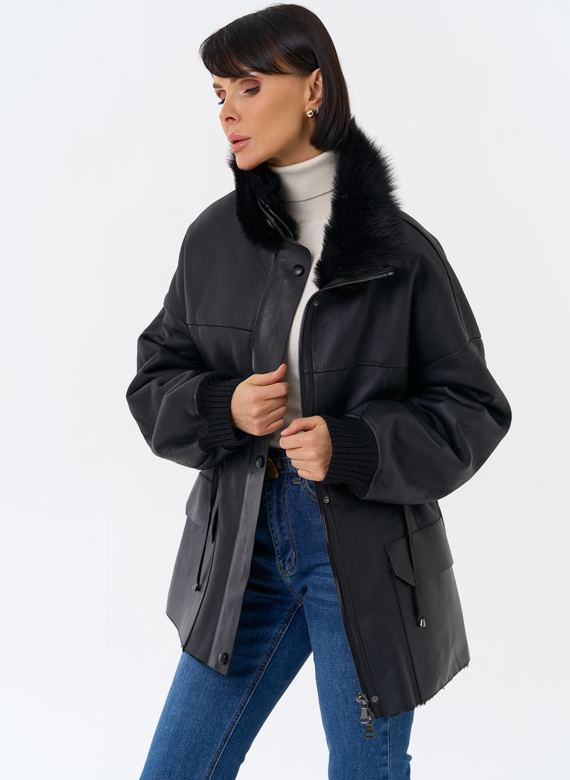 Женская натуральная дубленка с воротником стойкой