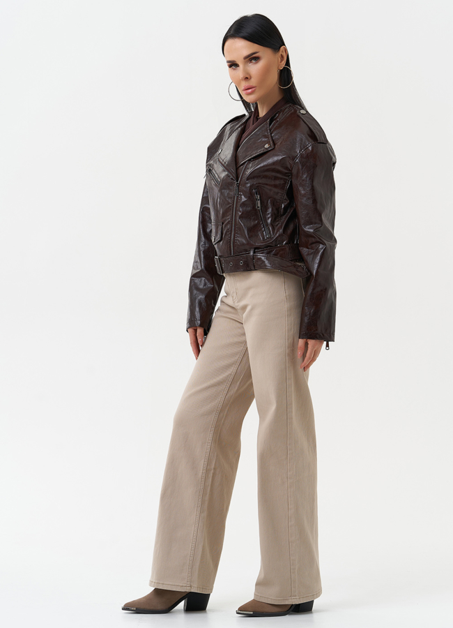 Куртка косуха из эко кожи коричневого цвета модель № 30313 универмаг малина