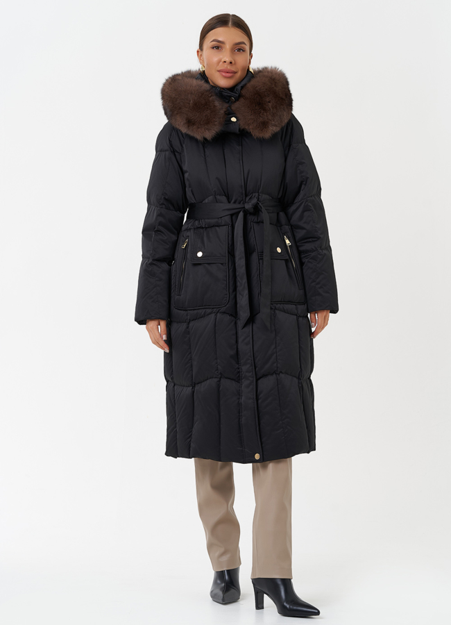 Пуховик с капюшоном из меха песца модель № 28848 меха малина