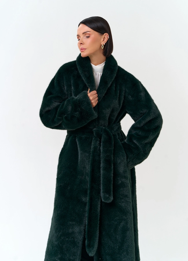 Удлиненная женская дубленка из эко меха модель № 33881 универмаг малина