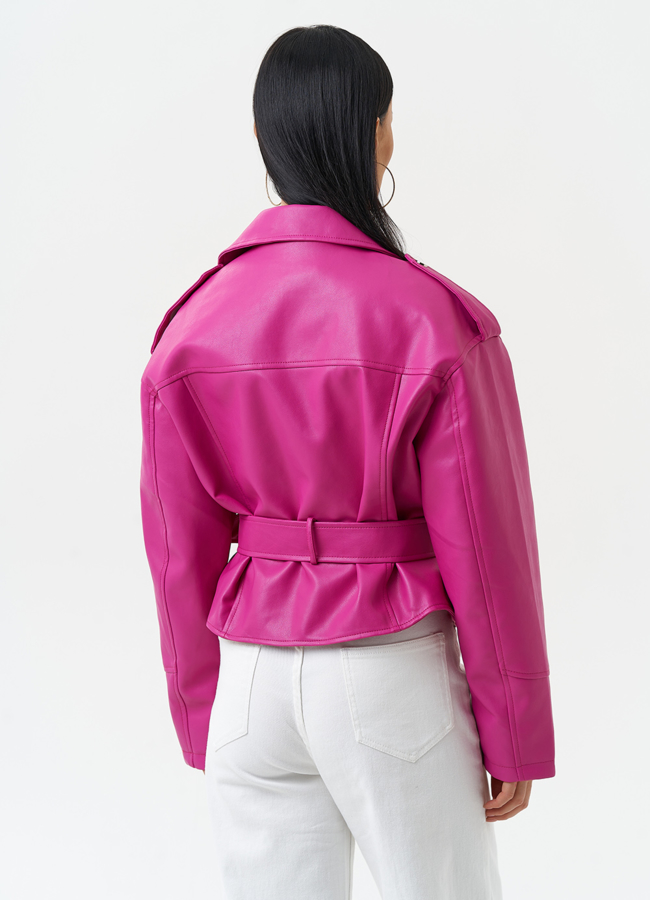 Куртка косуха из эко кожи розового цвета модель № 30304 в кредит