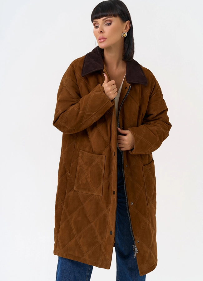 Женский пуховик из натуральной замши  модель № 31567 универмаг малина
