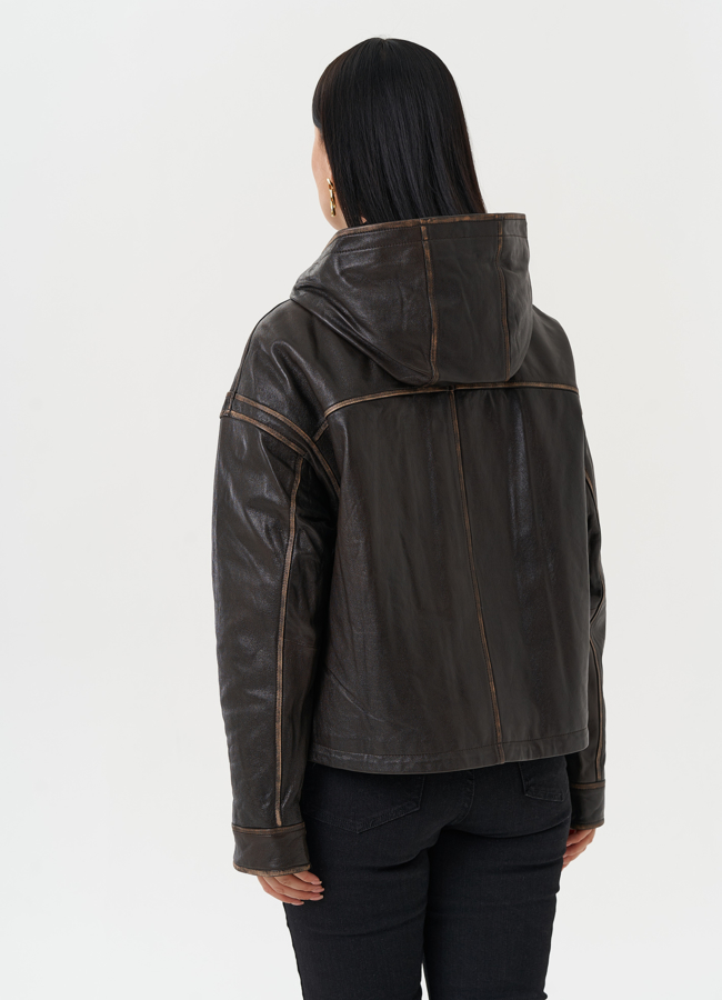 Куртка из натуральной кожи с капюшоном модель № 28115 универмаг малина