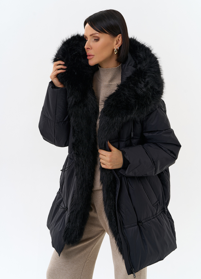 Женский пуховик с отделкой из искусственного меха модель № 31959 универмаг малина