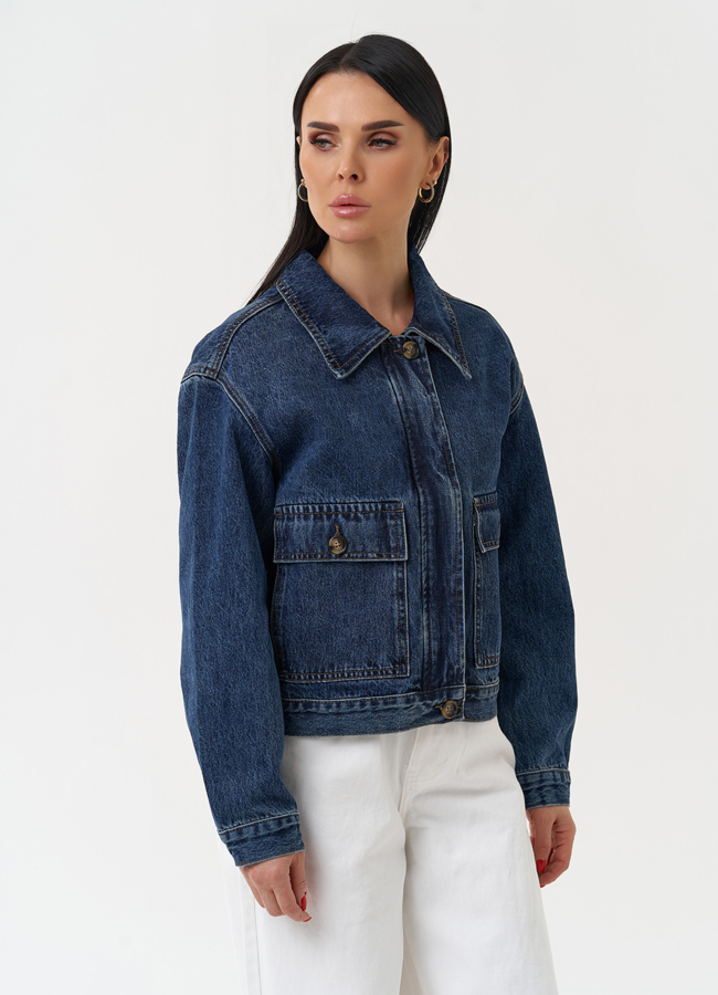 Женская джинсовая куртка синего цвета модель № 30412 в кредит