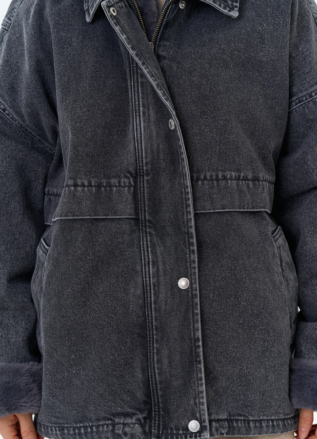 Женская утепленная джинсовая куртка с отделкой из эко меха модель № 31911 универмаг малина