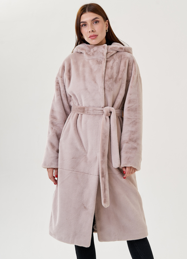 Длинное пальто из искусственного меха модель № 23527 универмаг малина