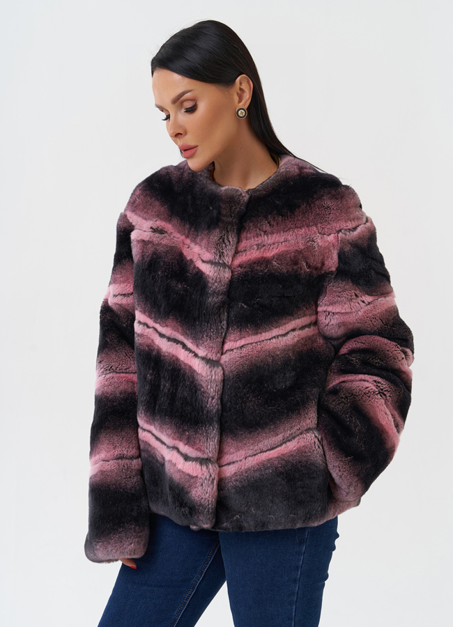 Короткая шуба из меха кролика модель № 28899 универмаг малина