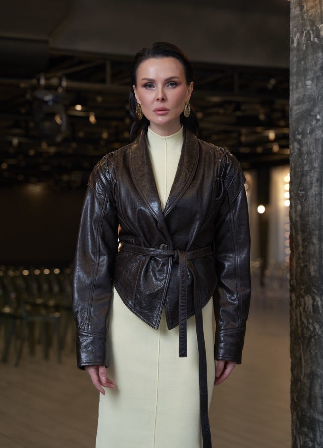 фото Куртка женская из натуральной кожи в стиле ретро модель № 30159