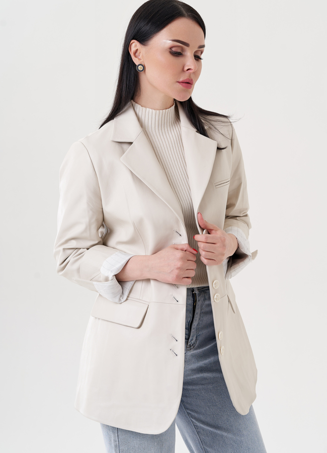 Женский пиджак из натуральной кожи  модель № 24482 универмаг малина