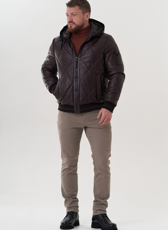 Куртка из натуральной кожи с капюшоном