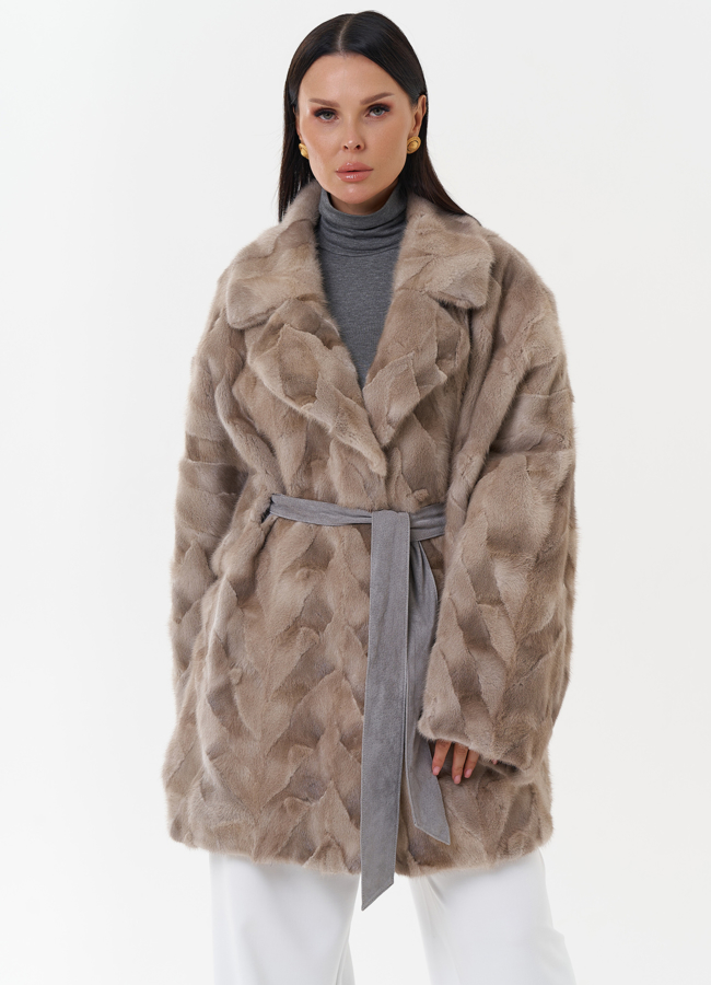 Шуба из меха скандинавской норки с поясом модель № 27626 универмаг малина