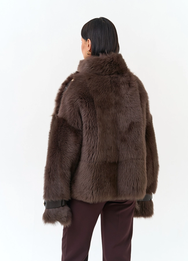 Женская дубленка с воротником стойкой модель № 34217 в кредит фото