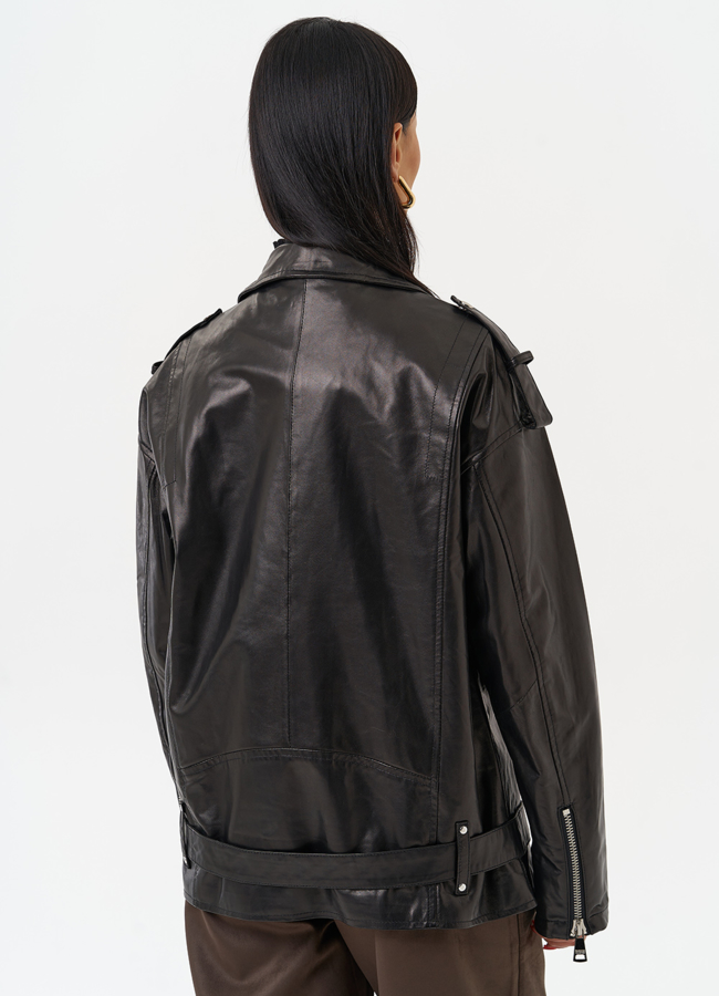 Удлиненная кожаная куртка-косуха модель № 215444 в кредит