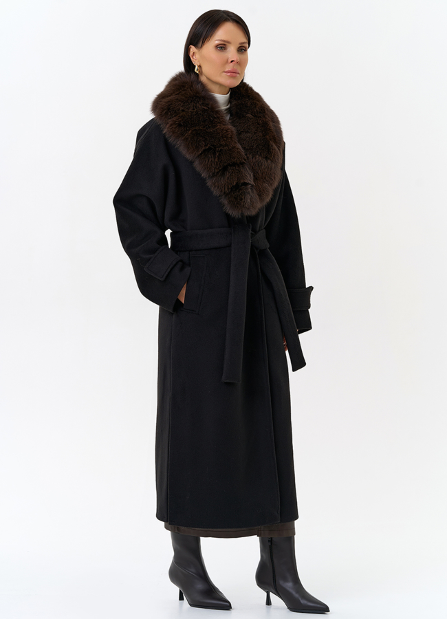 Женское утепленное пальто с отделкой из меха песца модель № 32006 универмаг малина