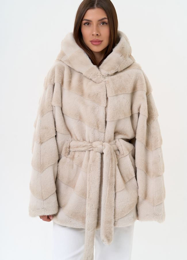 фото Женская шуба из эко меха с поясом модель № 31226