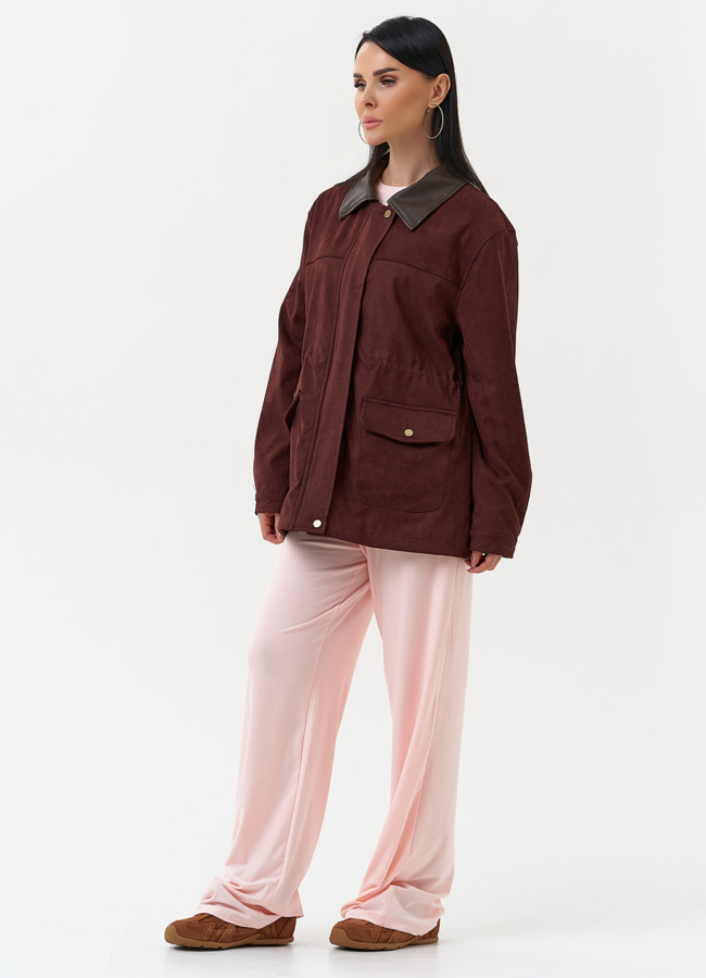 Женская парка из эко замши бордового цвета модель № 30375 универмаг малина