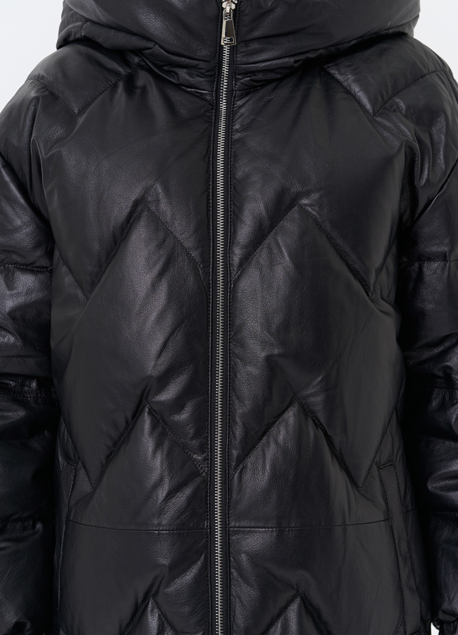 Длинный пуховик из кожи модель № 31215 в рассрочку