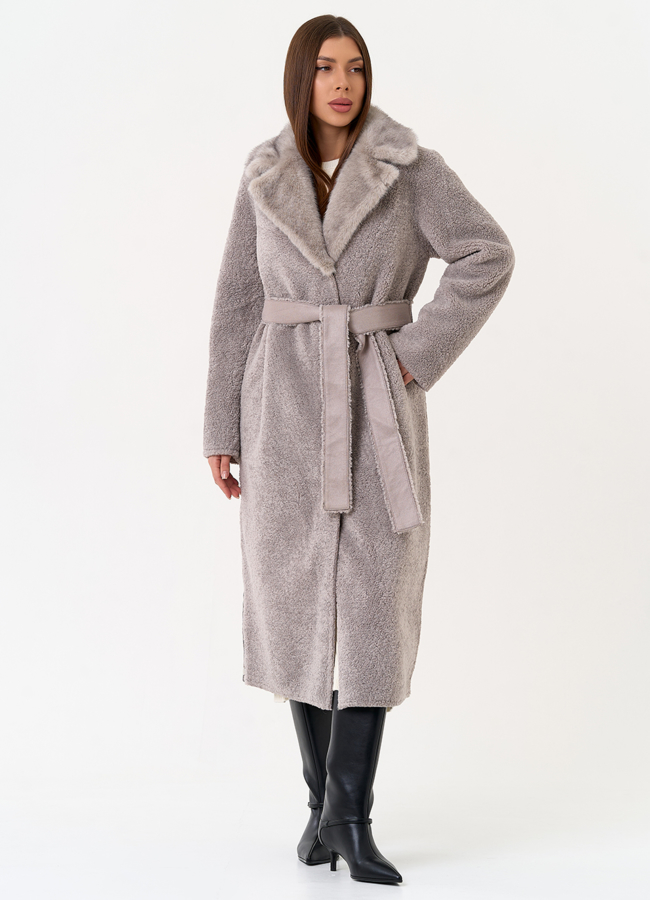 Женская двухсторонняя дубленка из эко замши модель № 31512 универмаг малина