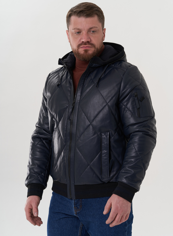 Куртка из натуральной кожи синего цвета