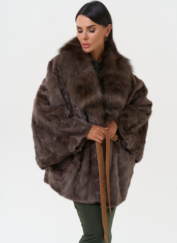 Норковая шуба с отделкой из лисы