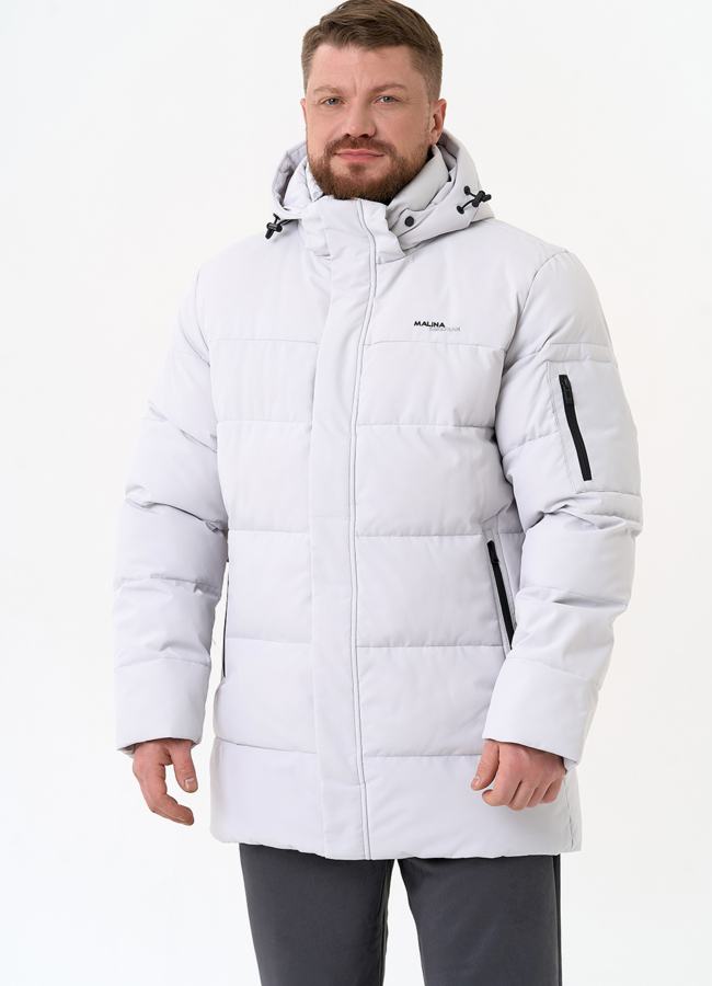 Мужской светлый пуховик с капюшоном модель № 31454 в рассрочку