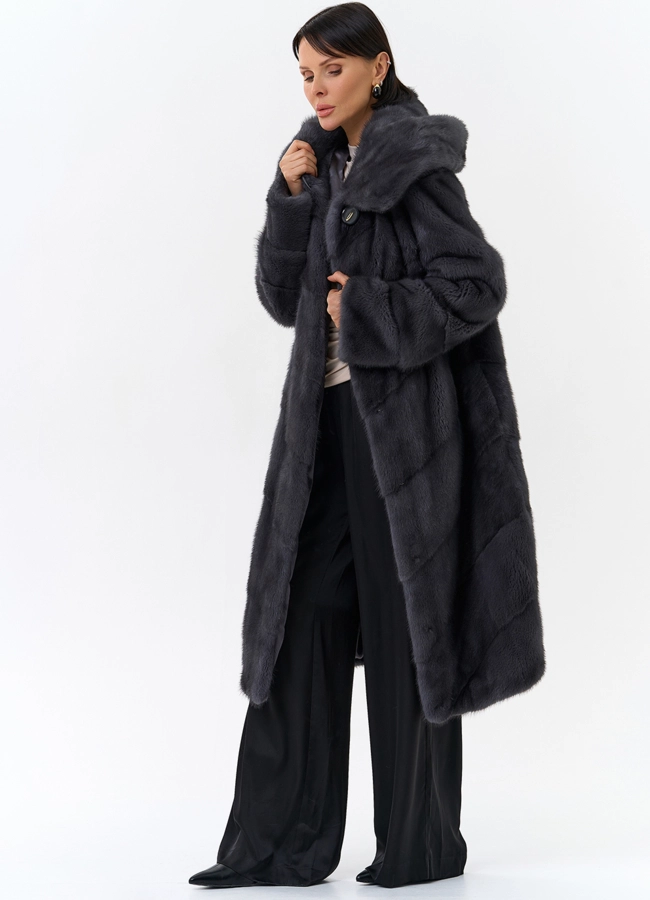 Длинная норковая шуба в сером цвете модель № 25039 универмаг малина