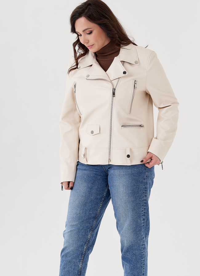 Светлая куртка косуха из эко кожи модель № 24218 универмаг малина