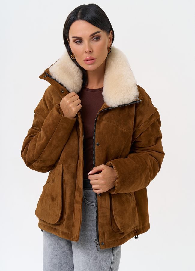 Пуховик - трансформер из натуральной замши модель № 31372 универмаг малина