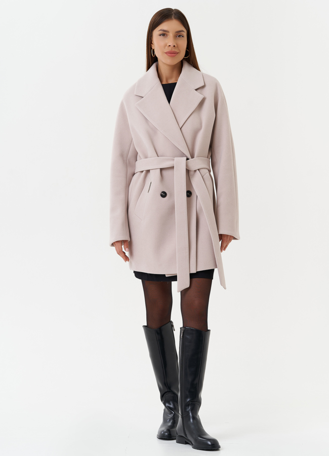 Двубортное светлое пальто модель № 28089 в кредит