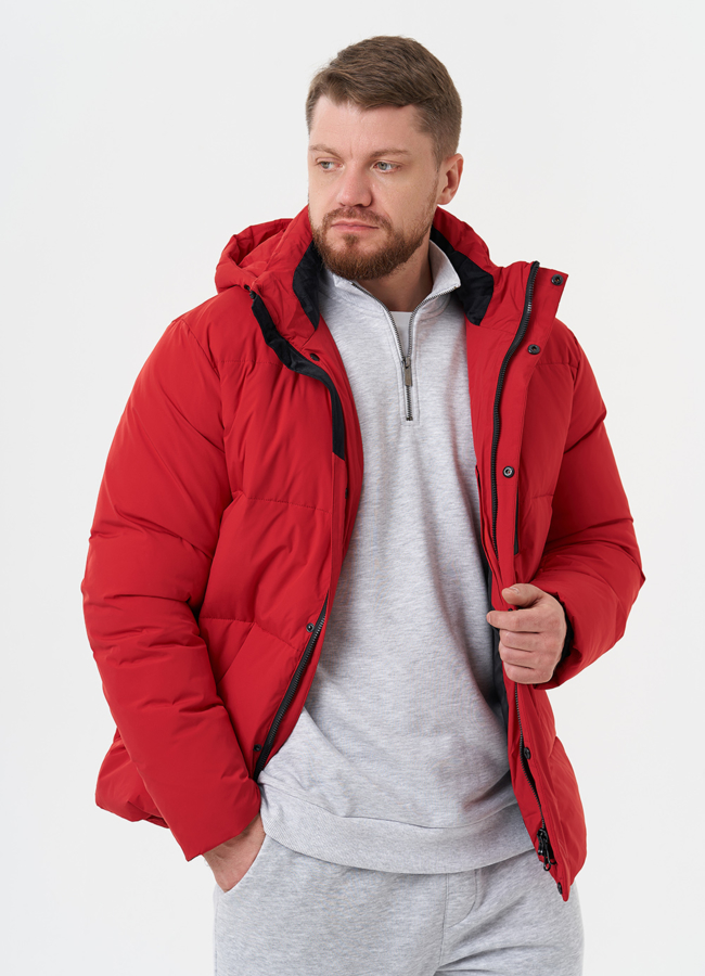 Яркий пуховик с капюшоном модель № 28395 универмаг малина