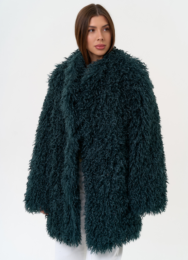 Женская шуба из эко меха изумрудного цвета модель № 31526 универмаг малина