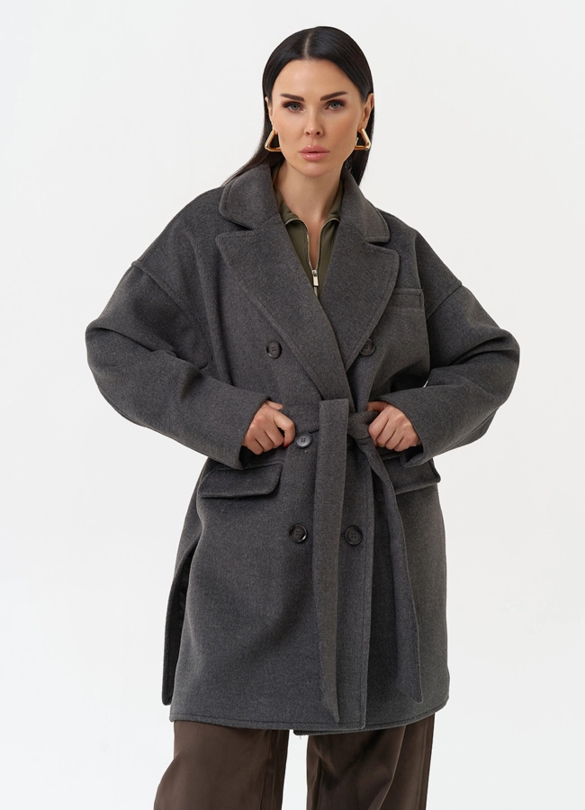 Двубортное женское пальто модель № 30196 меха малина