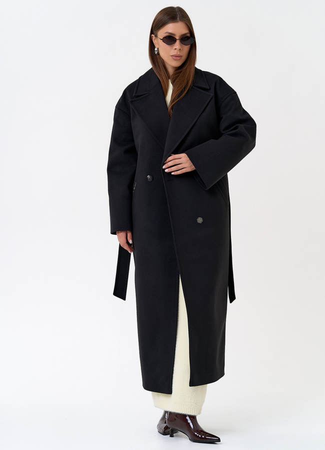 Длинное женское пальто в черном цвете модель № 31337 универмаг малина